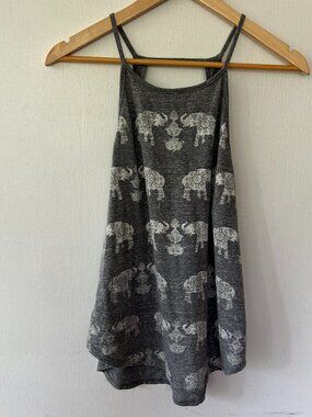Prince Peter Elephant Tank Top Womens Large Gray Boho Yoga Back Cut Out